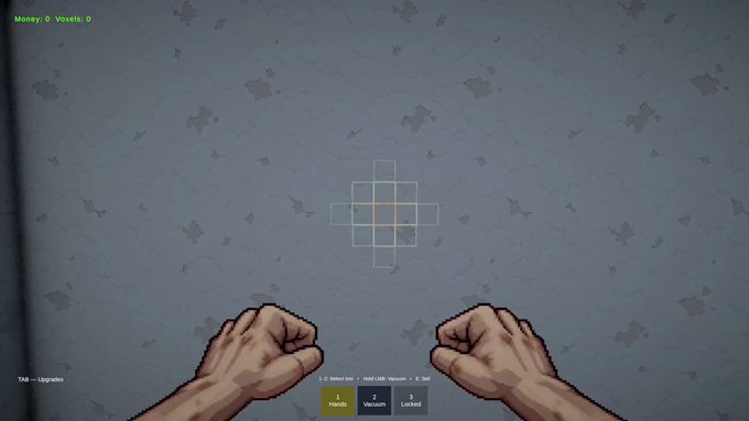 A pair of fists punching through a cracked wall in a bright incremental browser-style game scene