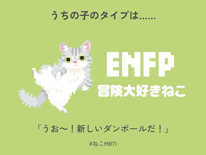 Pixel-art cat portrait used as a result card in the Neko MBTI cat personality quiz